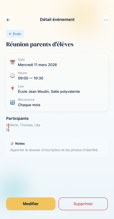 Détail d'un événement