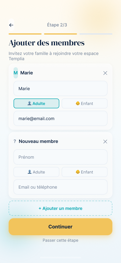 Ajout des membres de la famille — étape 2